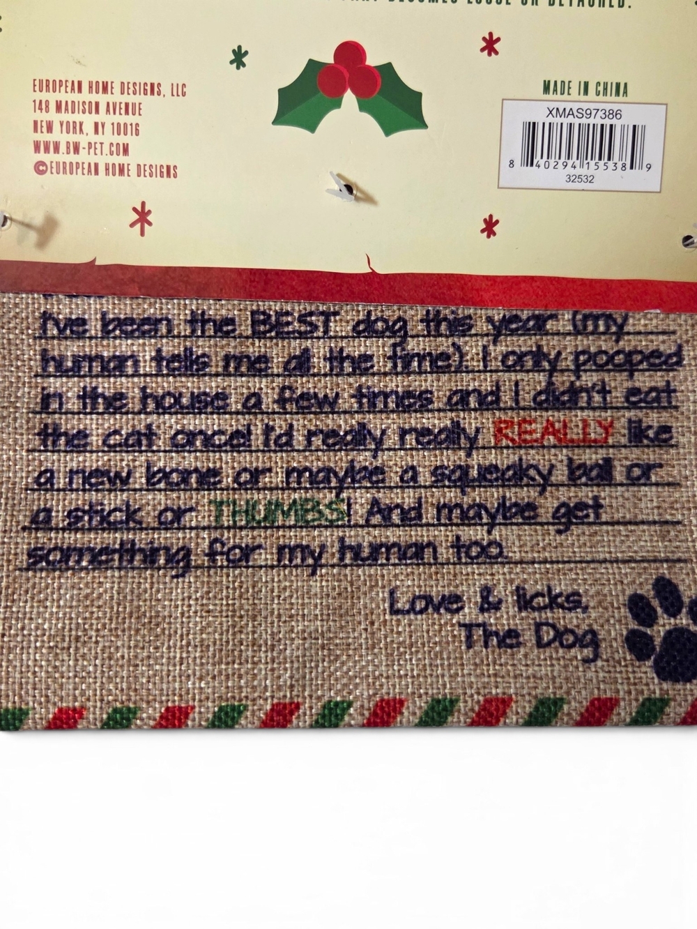 Bow-Wow Pet "Letter to Santa" Christmas Crinkle Dog Toy - Picture 4 of 14